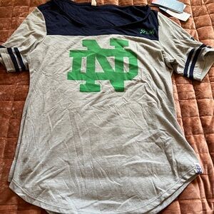 Notre Dame NWT Gray and Navy  Shirt with Green Logo